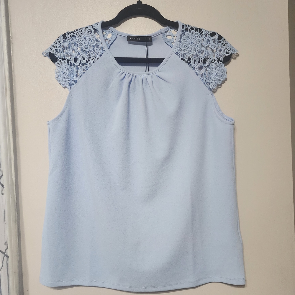 Elegant Light Blue Lace Sleeve Blouse